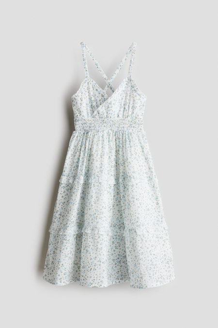 H & M - Jurk met smokwerk en volantrandjes - Blauw