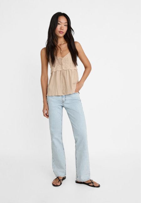 Stradivarius Soepelvallende bijpassende crochet top  Steen M