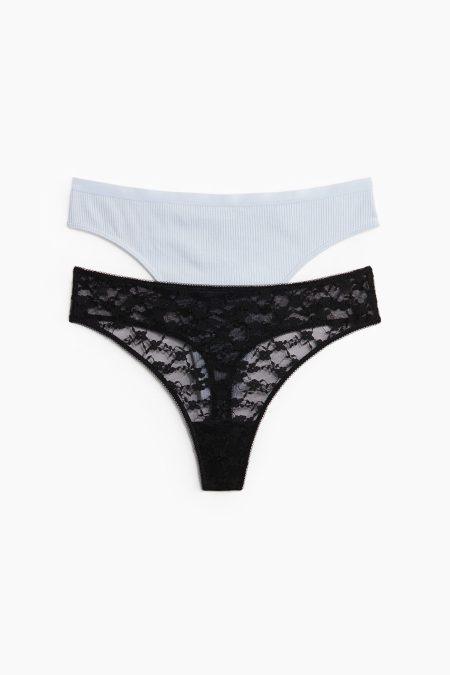 H & M - Set van 2 slips - Thong - Zwart
