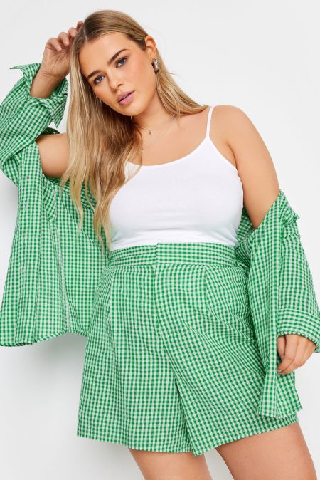 Limited Collection Katoenen Short Met Gingham Ruit In Groen/Wit