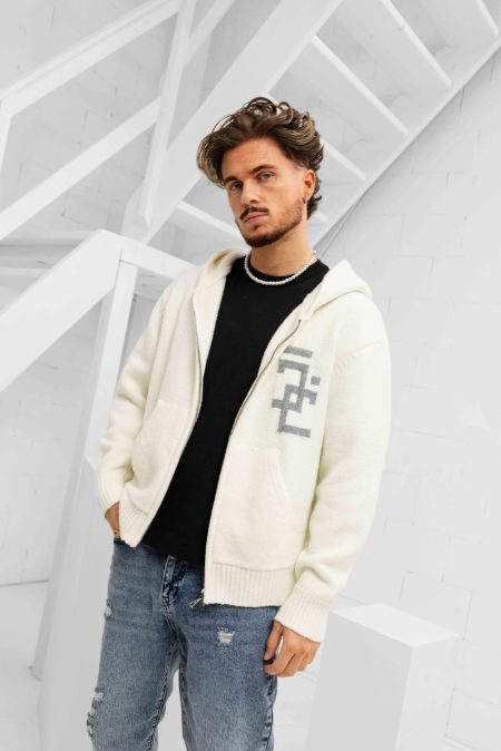 Jorcustom Splittedicon Knit Zipped Hoodie Heren Gebroken Wit - Maat XL - Kleur: Gebroken Wit | Soccerfanshop
