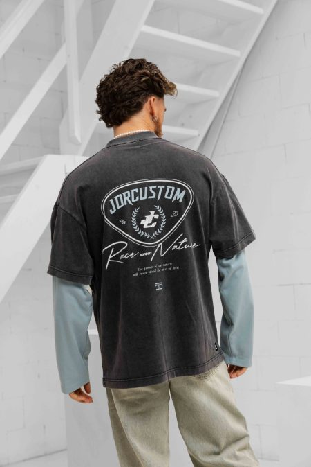 Jorcustom Race Against Nature Double Layered Longsleeve T-Shirt Heren Donkergrijs/Lichtblauw - Maat M - Kleur: LichtblauwDonkergrijs | Soccerfanshop