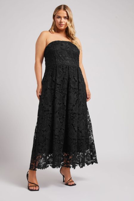 Yours London Lange Kanten Skaterjurk Zonder Mouwen In Zwart