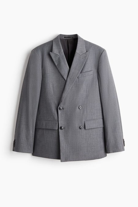 H & M - Double-breasted colbert - Relaxed Fit - Grijs