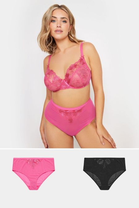 Yours 2 Pack Slips Met Bloemenkant In Roze/Zwart