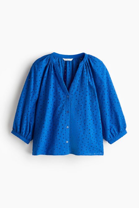 H & M - Broderie anglaise blouse - Blauw