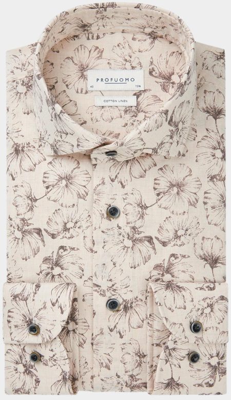 Profuomo Business hemd lange mouw Beige PPWH10013A/F