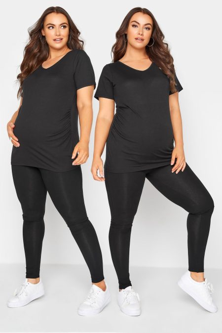 Bump It Up Maternity 2 Paar Leggings Met Comfortpaneel In Zwart