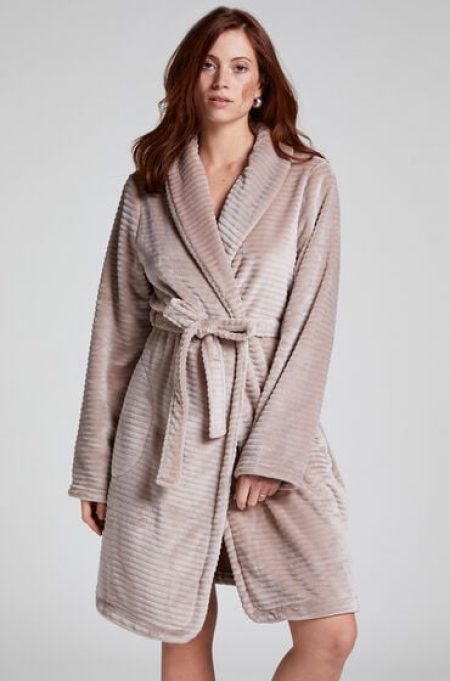 Hunkemöller Korte badjas Fleece rib Beige