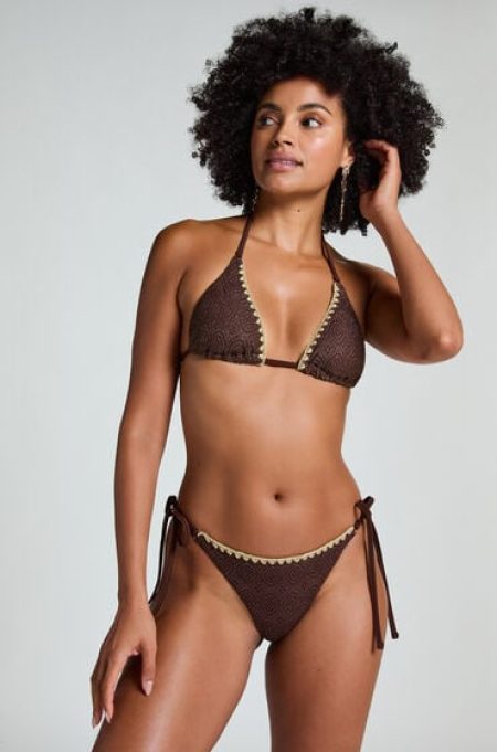 Hunkemöller Cheeky Tanga Bikinibroekje Crochet Bruin