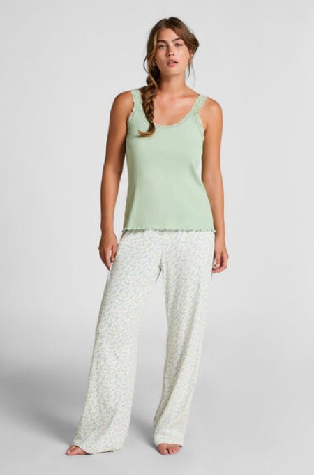 Hunkemöller Rib Jersey Singlet met Kant Groen