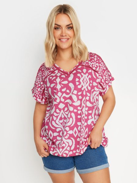 Yours Top Met Ikatprint En Elastische Zoom In Roze