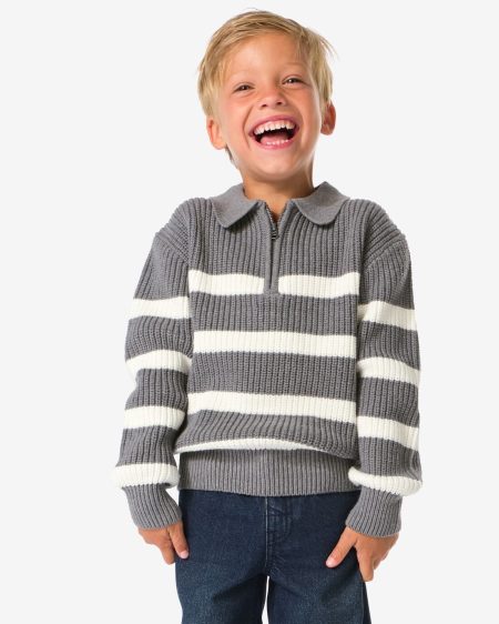 HEMA HEMA Kindertrui Gebreid Strepen Donkergrijs (donkergrijs)