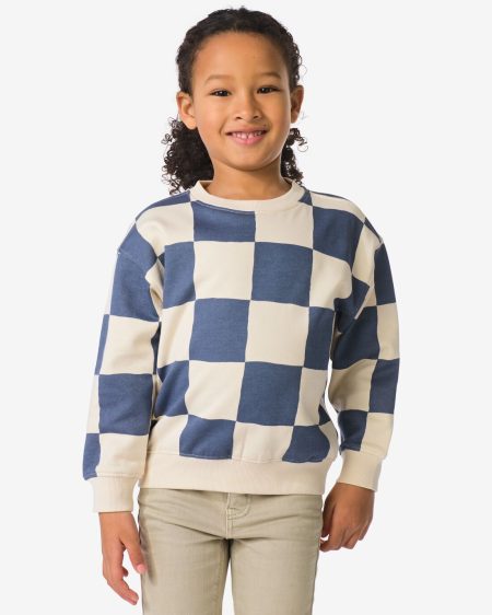 HEMA HEMA Kindertrui Sweatstof Blokken Ecru (ecru)
