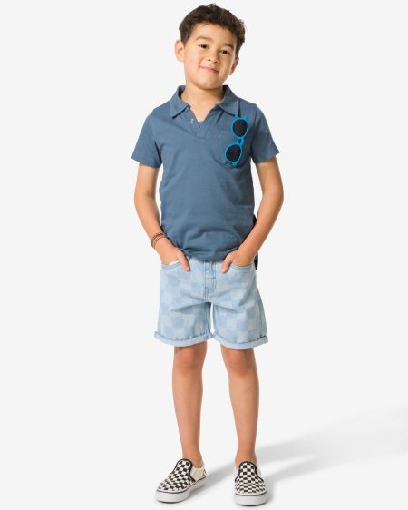 051 Kinder Korte Broek Ruiten Blauw (blauw)