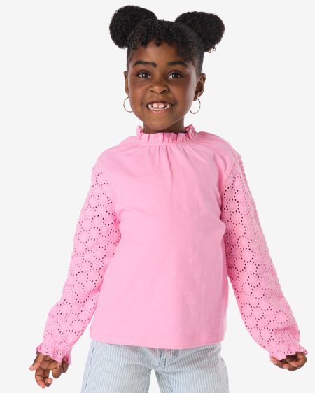 051 Kindertop Broderie Roze (roze)