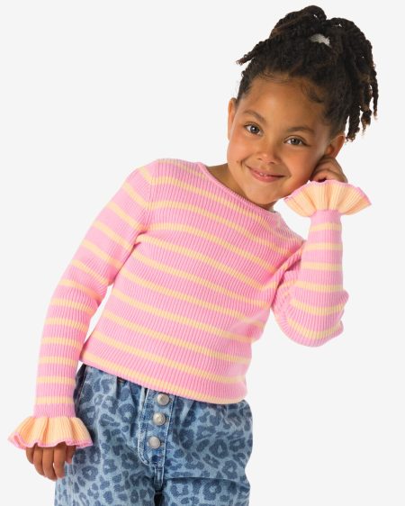 051 Kindertrui Rib Strepen Roze (roze)