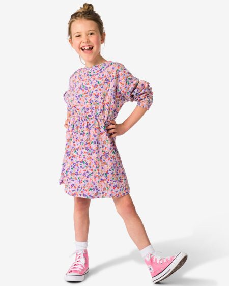 051 Kinderjurk Rib Bloemen Lavendel (lavendel)