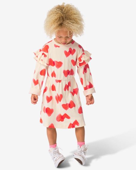 051 Kinderjurk Rib Volant Hartjes Ecru (ecru)