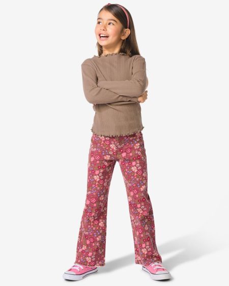 HEMA HEMA Kinderjeans Wijd Bloemen Lichtbruin (lichtbruin)