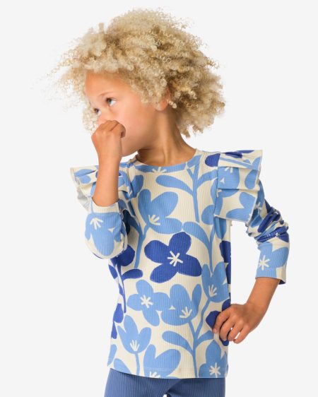 051 Kindershirt Bloemen Blauw (blauw)