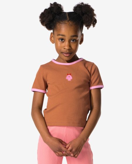 051 Kinder T-shirt Rib Hond Bruin (bruin)