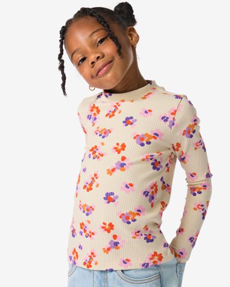 051 Kindershirt Rib Bloemen Ecru (ecru)