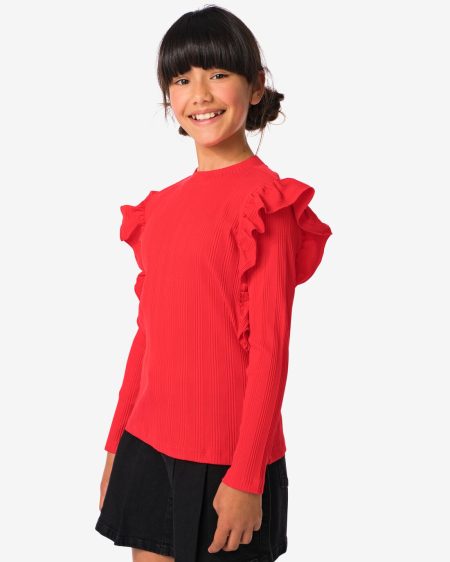 HEMA Kinder T-shirt Rib Met Ruffel Rood (rood)