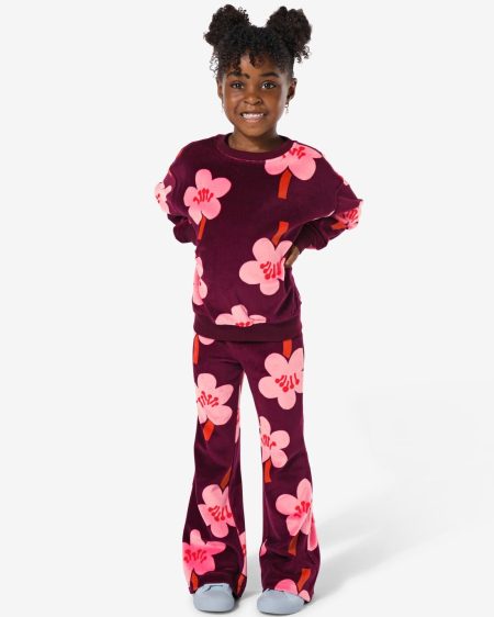 HEMA Kinder Kledingset Sweater En Legging Velvet Bloemen Rood (rood)