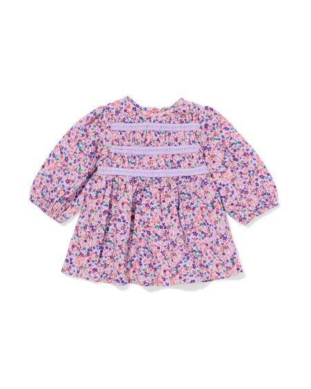 051 Babyjurk Mousseline Bloemen Paars (paars)