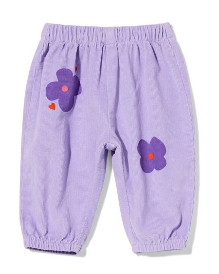 HEMA Babybroek Corduroy Bloemen Paars (paars)