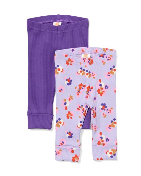 HEMA Baby Meegroeilegging Rib Bloemen Paars (paars)