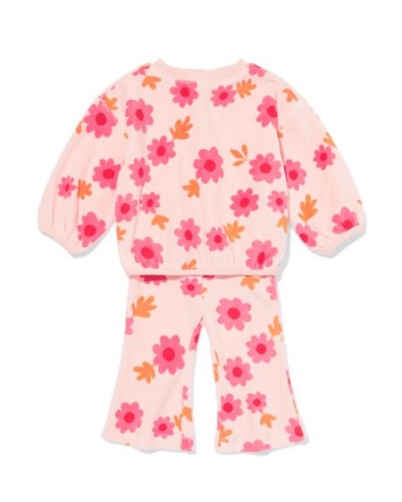 HEMA HEMA Baby Kledingset Velours Bloemen Roze (roze)