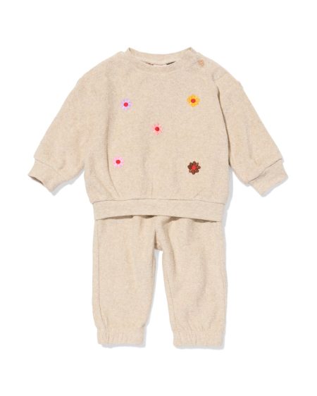 HEMA HEMA Baby Kleding Sweatset Bloemen Zand (zand)
