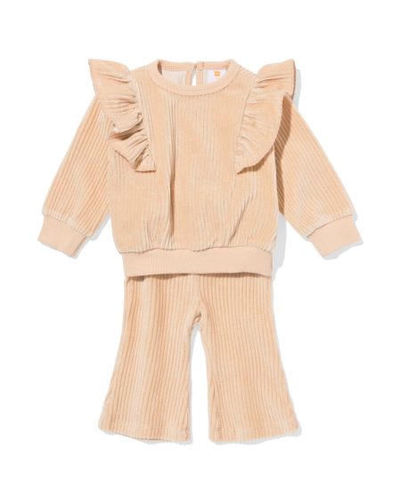 HEMA HEMA Baby Kledingset Rib Velours Glitter Lichtbruin (lichtbruin)