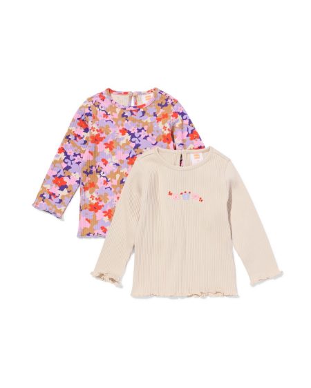 HEMA Baby Shirts Rib Bloemen Roze (roze)