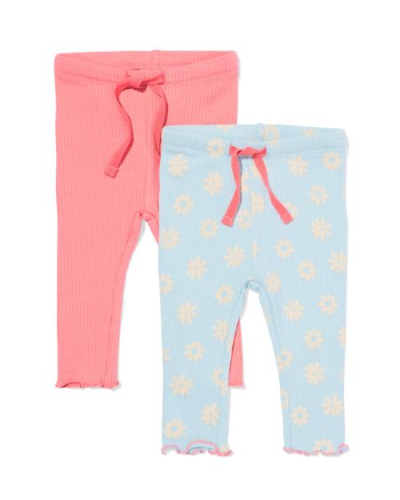 HEMA HEMA Babyleggings Rib Bloemen - 2 Stuks Blauw (blauw)
