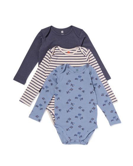 HEMA Rompers Katoen Met Vliegtuig - 3 Stuks Blauw (blauw)