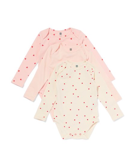 HEMA Rompers Katoen Met Stretch Hartjes - 3 Stuks Roze (roze)