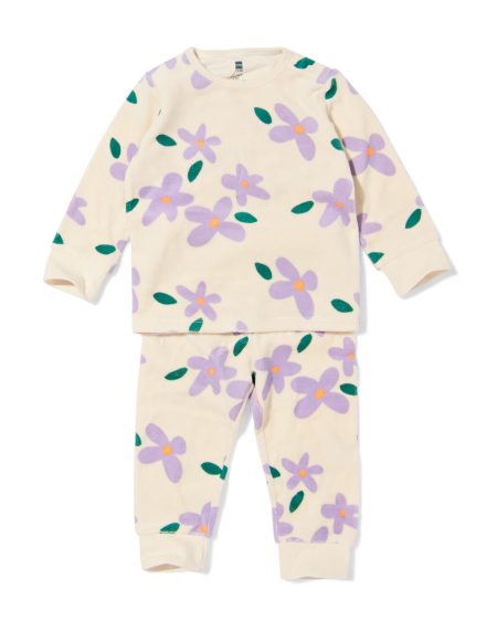 HEMA HEMA Babypyjama Velvet Bloemen Gebroken Wit (gebroken wit)