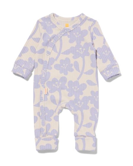 HEMA Newborn Meegroei Jumpsuit Rib Met Bamboe Stretch Bloemen Zand (zand)