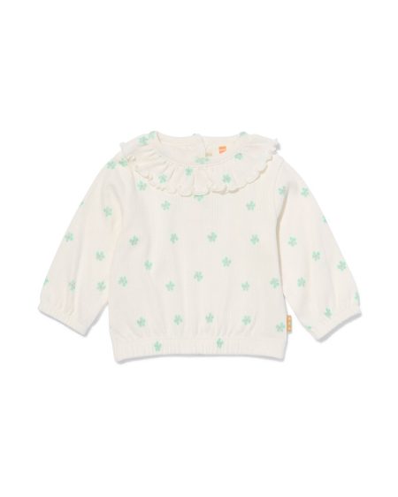 HEMA Newborn T-shirt Rib Met Ruffles Gebroken Wit (gebroken wit)