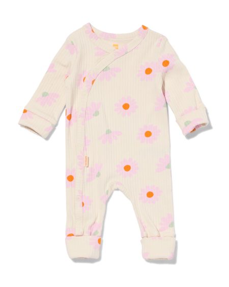 HEMA Newborn Meegroei Jumpsuit Rib Met Bamboe Stretch Bloemen Ecru (ecru)