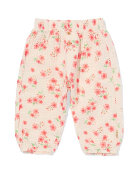HEMA Newborn Broek Mousseline Bloemen Ecru (ecru)