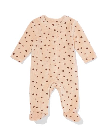 HEMA HEMA Newborn Jumpsuit Velours Hartjes Lichtbruin (lichtbruin)