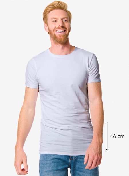 HEMA Heren T-shirt Slim Fit O-hals Extra Lang Wit (wit)