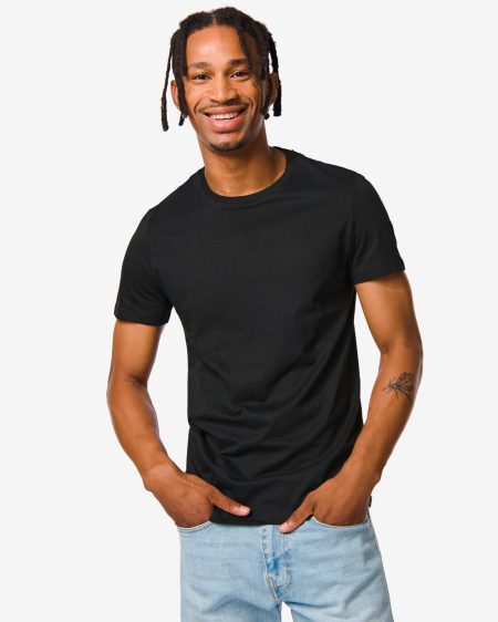HEMA HEMA Heren T-shirt Regular Fit O-hals - 2 Stuks Zwart (zwart)