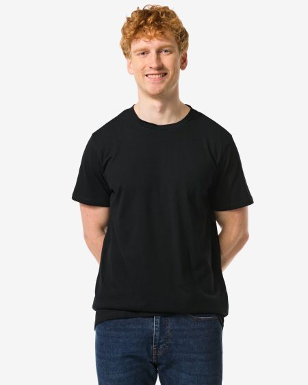 HEMA HEMA Heren T-shirt Regular Fit O-hals Extra Lang - 2 Stuks Zwart (zwart)