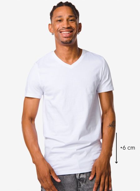 HEMA Heren T-shirt Regular Fit V-hals Extra Lang - 2 Stuks Wit (wit)