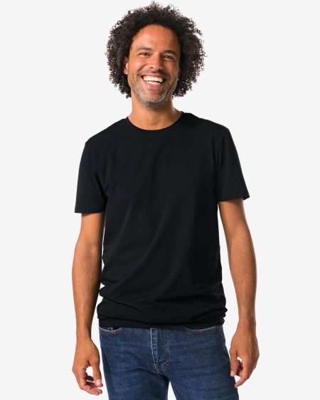 HEMA Heren T-shirts Slimfit O-hals Extra Lang - 2 Stuks Zwart (zwart)